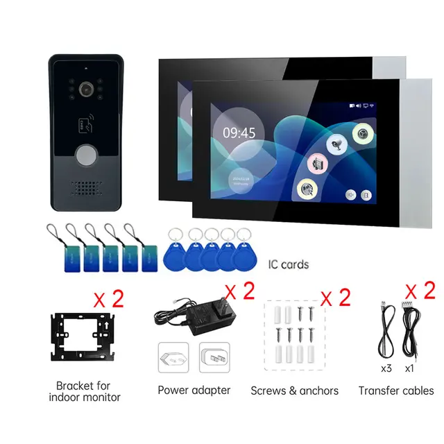 3in1 Unlock Tuya Smart Wifi Doorbell Two-Wire Video Intercom System For Home Doorphone 2pcs Touch Monitor add 1080P IR Camera 6