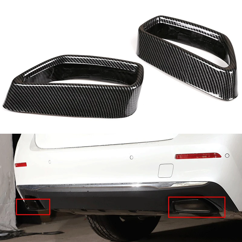 

Car Rear Exhaust Muffler Pipe Cover Trim Tail Throat Frame Carbon Fiber Stainless Steel Black For BMW 5 Series G30 G38 2018-2021