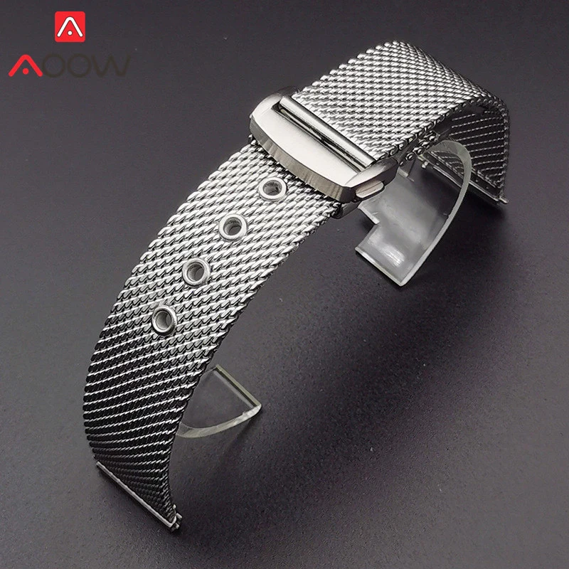 Alça Milanesa para Omega Seamaster Homem 007 Quick Release Malha Loop Aço Inoxidável Fivela Dobrável Pulseira de Relógio de Metal 20 mm 22 mm