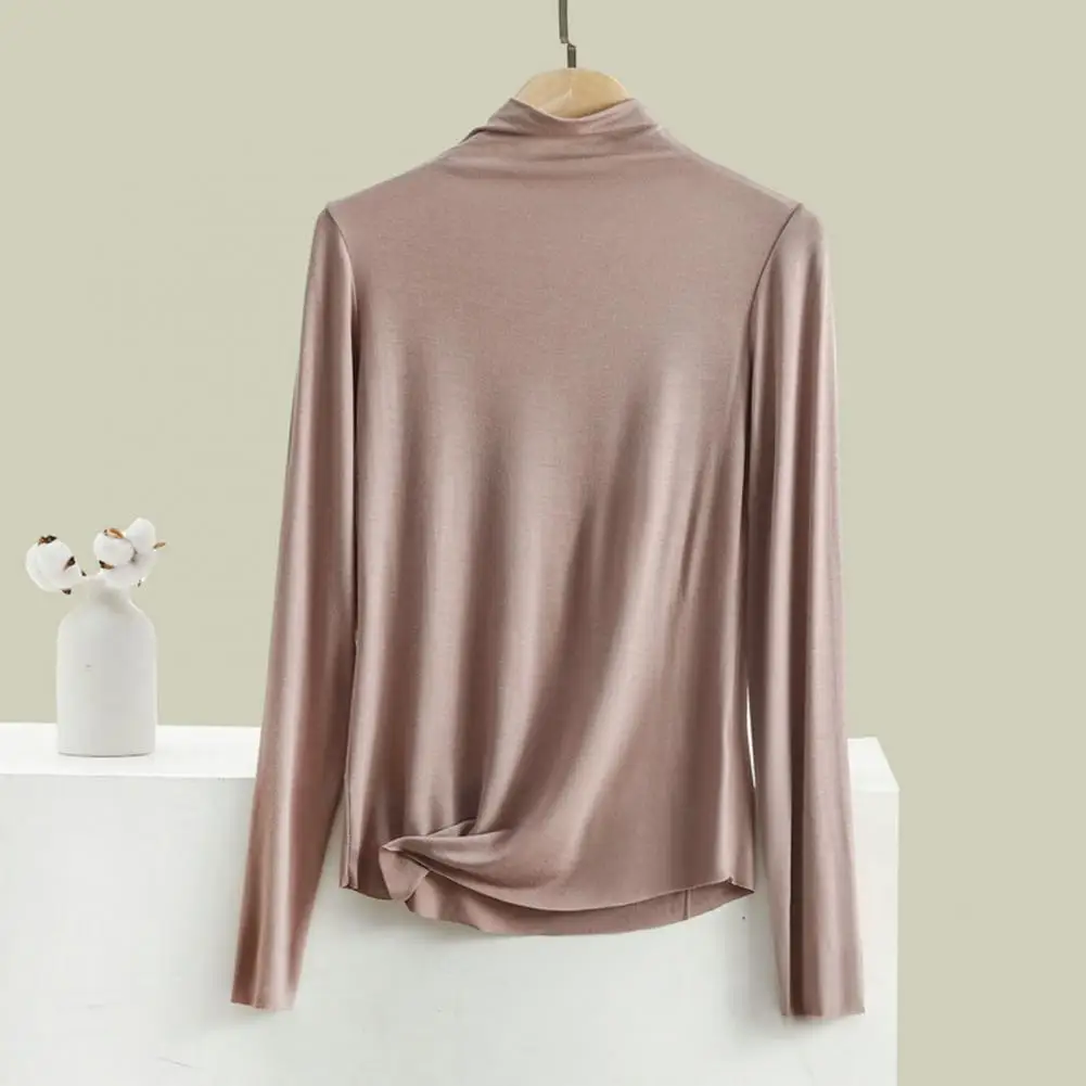 

Women Long Sleeve Shirt Soft Warm Solid Color Pullover Women's Half-high Collar Long Sleeve Inner Wear Blouse Elastic Skinny