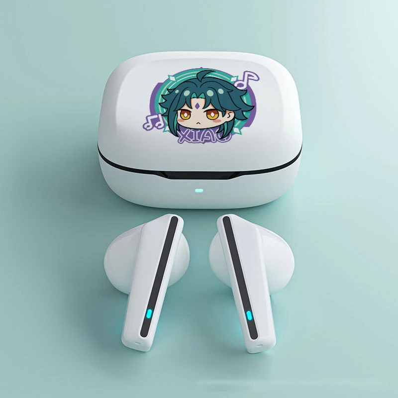 

Game Genshin Impact Xiao Cosplay Bluetooth Earphones Genshin Project Paimon Cospaly Charging Box HD For Android Wireless Earbuds
