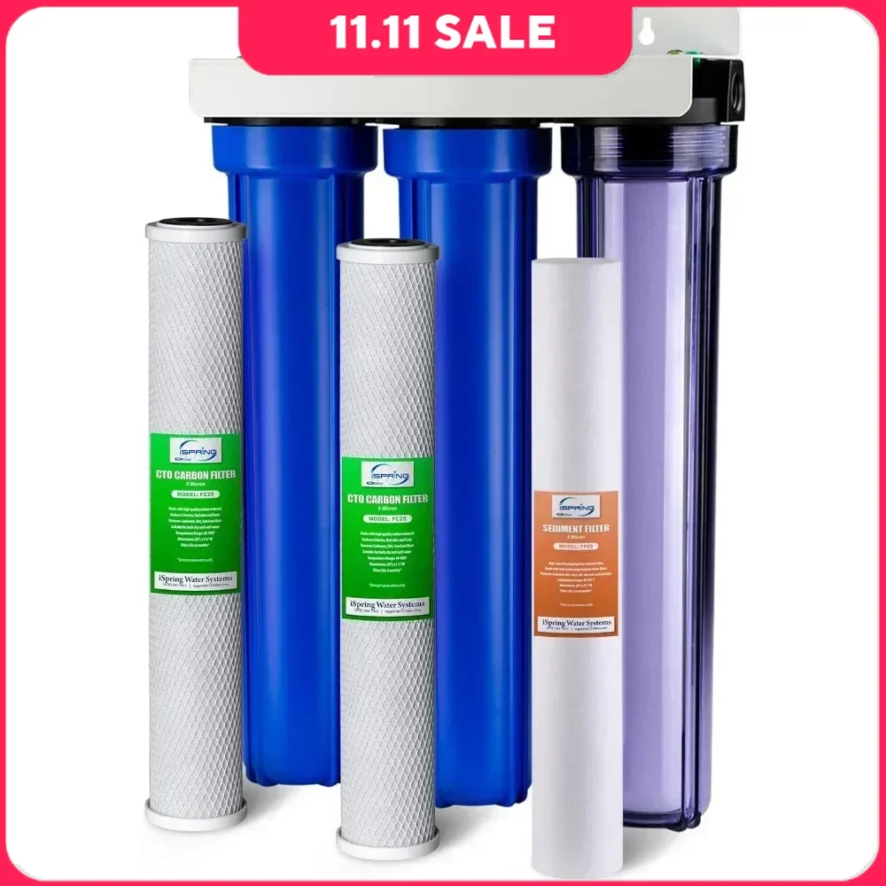 Whole House Water Filter System, Reduces Chlorine,Sediment,Taste,Odor, 3-Stage Water Filtration System W/ 20"x2.5" Filters