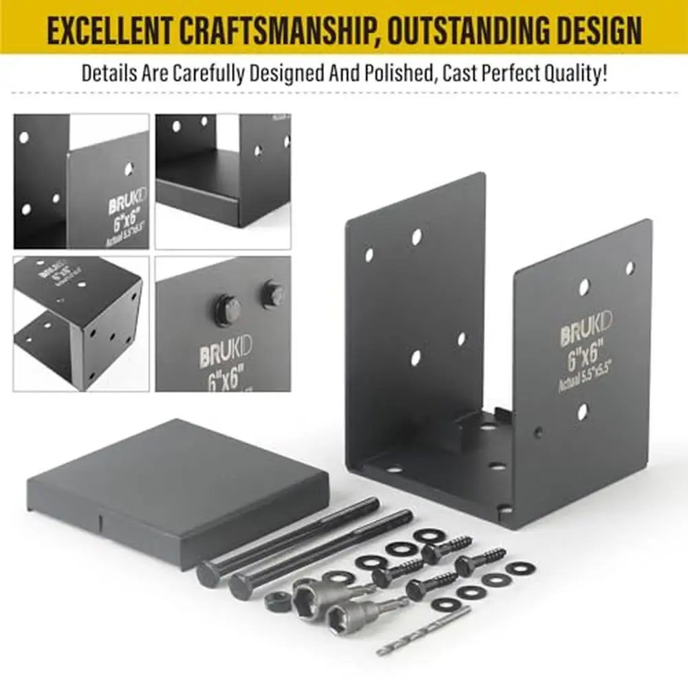 Stainless Steel Post Base Bracket 6x6 Actual 5.5x5.5" Deck Railing Fence Anchor Concrete Support Wood Post Connection Two-Way
