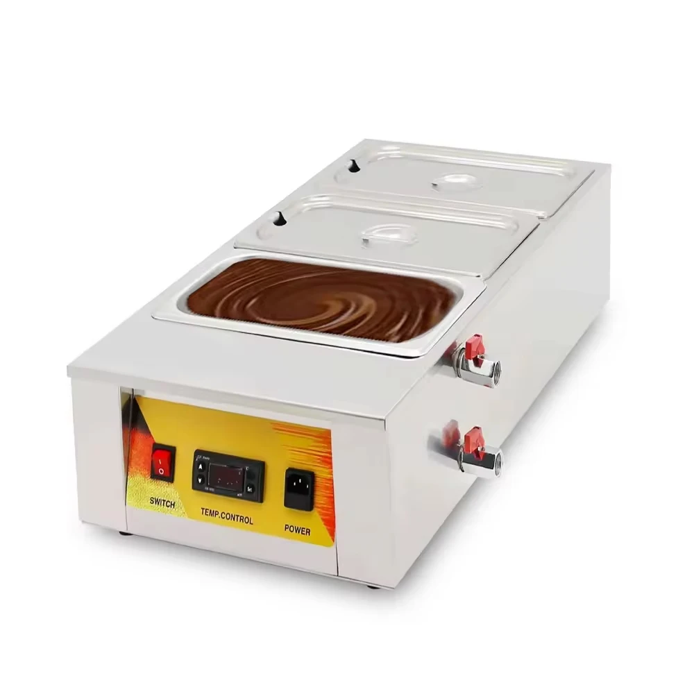Three Tanks Chocolate Melting Machine Professional Hot Chocolate Warmer for Catering Electric Chocolate Tempering Machine 5