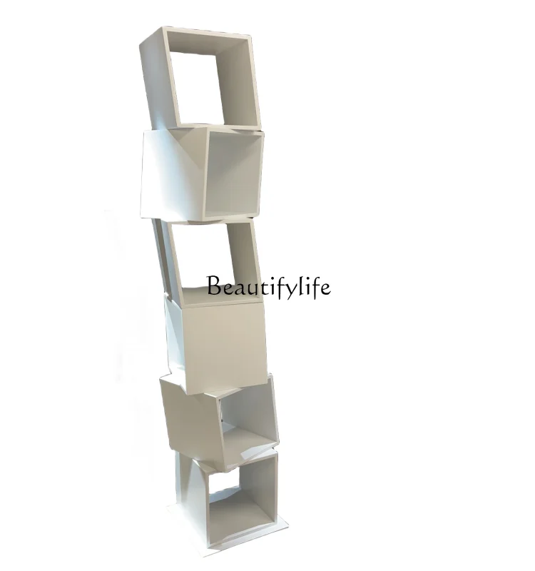 

White Piano Paint Bookshelf Floor Rotating Bookcase Modern Simple Shelf