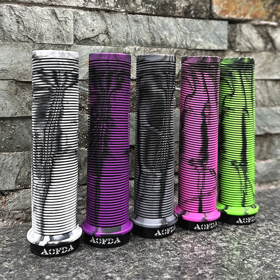 1pair 22.2mm Single-Sided Lock-On MTB/DH/BMX/Off-road Bike Rubber Handlebar Grips with Aluminum Alloy Lock Rings, Tie-Dye Design