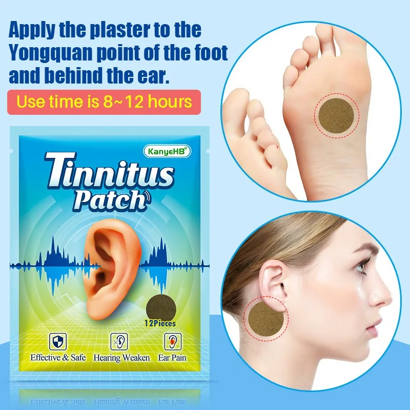 12pcs Tinnitus Patch For Ear Pain Protect Hearing Loss Improve Migraine Natural Herbal Extract Plaster Health Care tinnitus patch