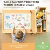 5-in-1 Kids Art Table and 2 Chair Set with Storage Cabinet, Wooden Craft Desk, Sensory Table with Paper Roll for Ages 2-12