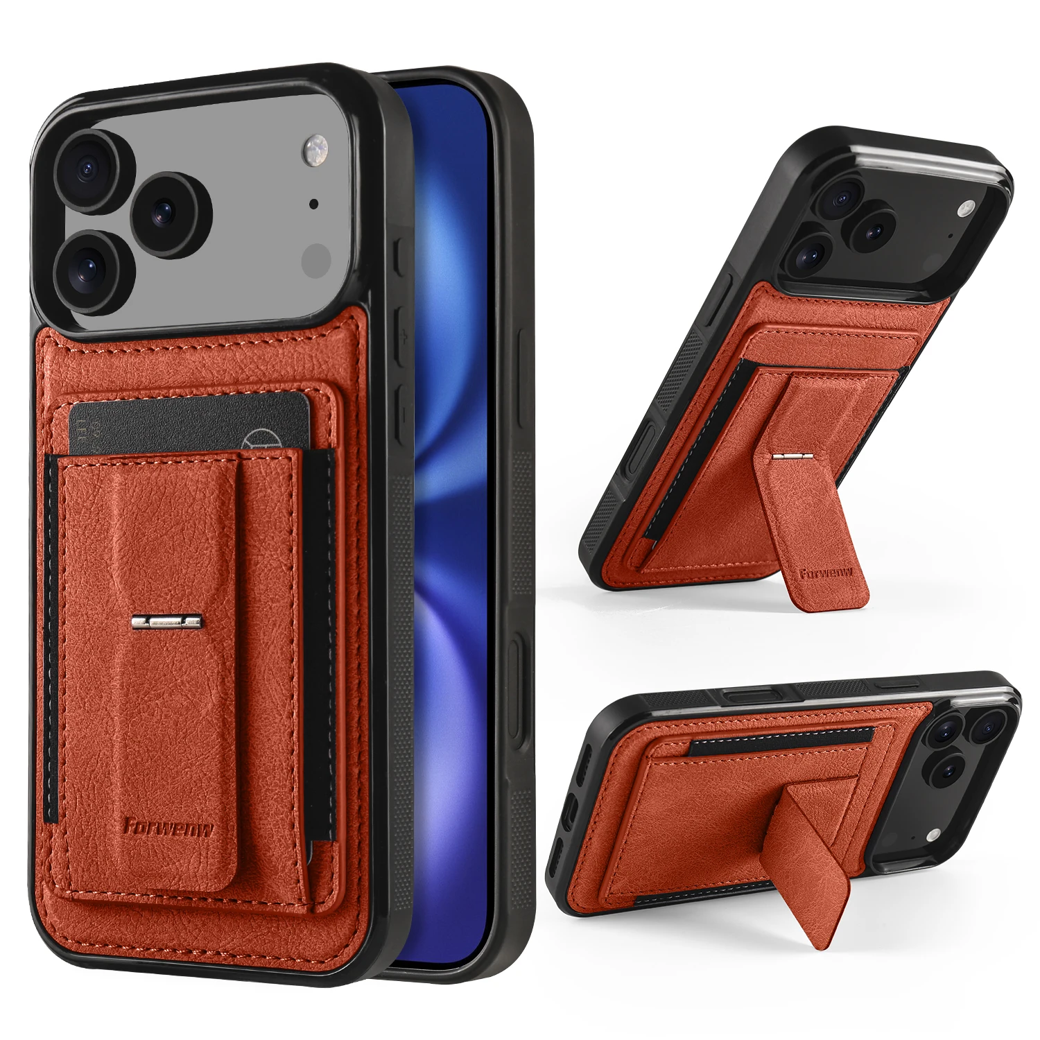 Premium Magnetic Leather Phone Case with Card Holder and Stand Feature