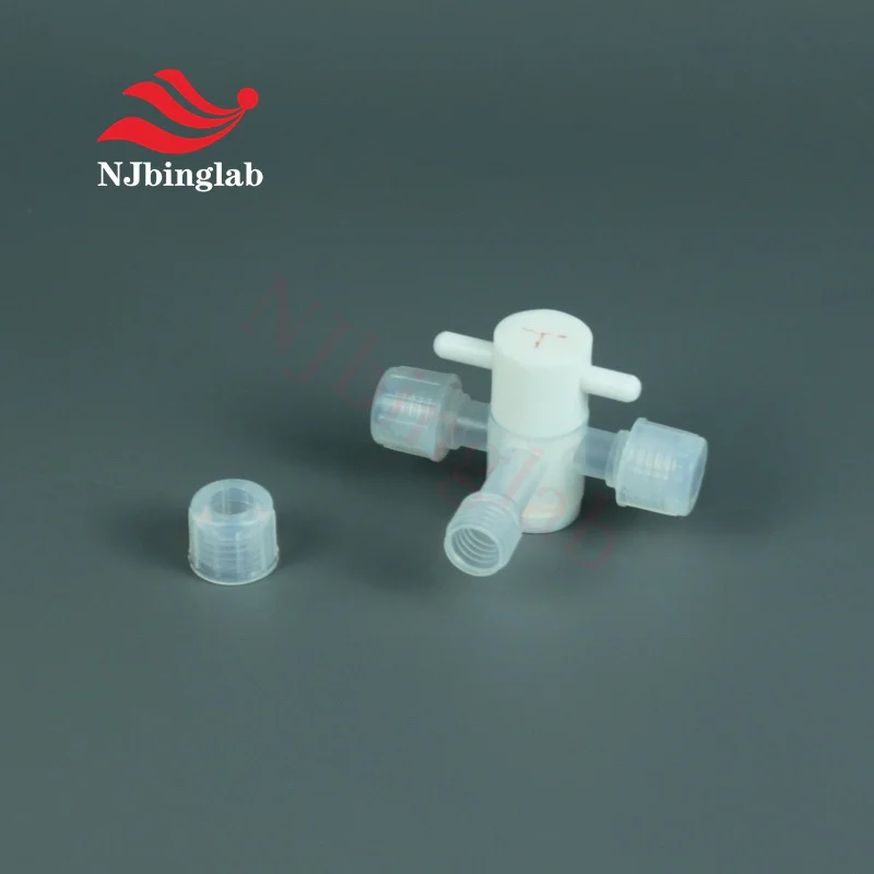 NJbinglab High Purity 3-Way PFA Manual Stop Valve for 1/4 Tube, for Semiconductor Pipeline Connections.
