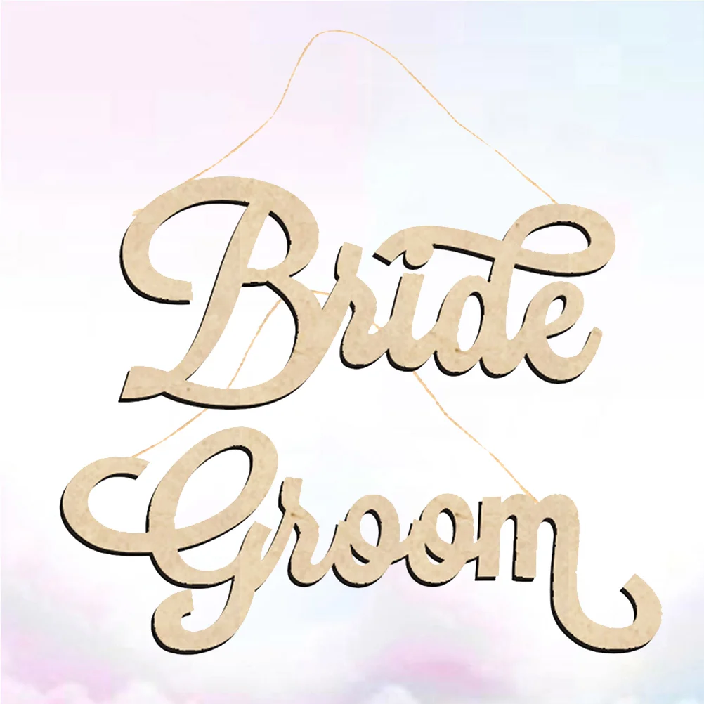 

2 Pcs Hanging Ornament Wooden Decor Letter Design Vintage Coat Hanger Bamboo Home Bridegroom Hangers