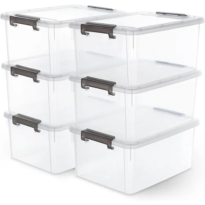 

Bienvoun Plastic Storage Bins with Lids,Clear Storage Containers for Organizing,Large Stackable Storage Box 17QT 6 Packs