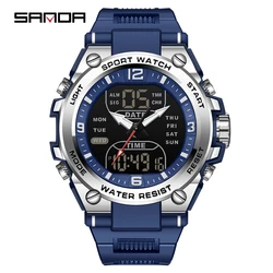 Men's Luxury Tactical Military Watch - Sport Analog Shock - Resistant Quartz, Waterproof 50m (Blue silvery)
