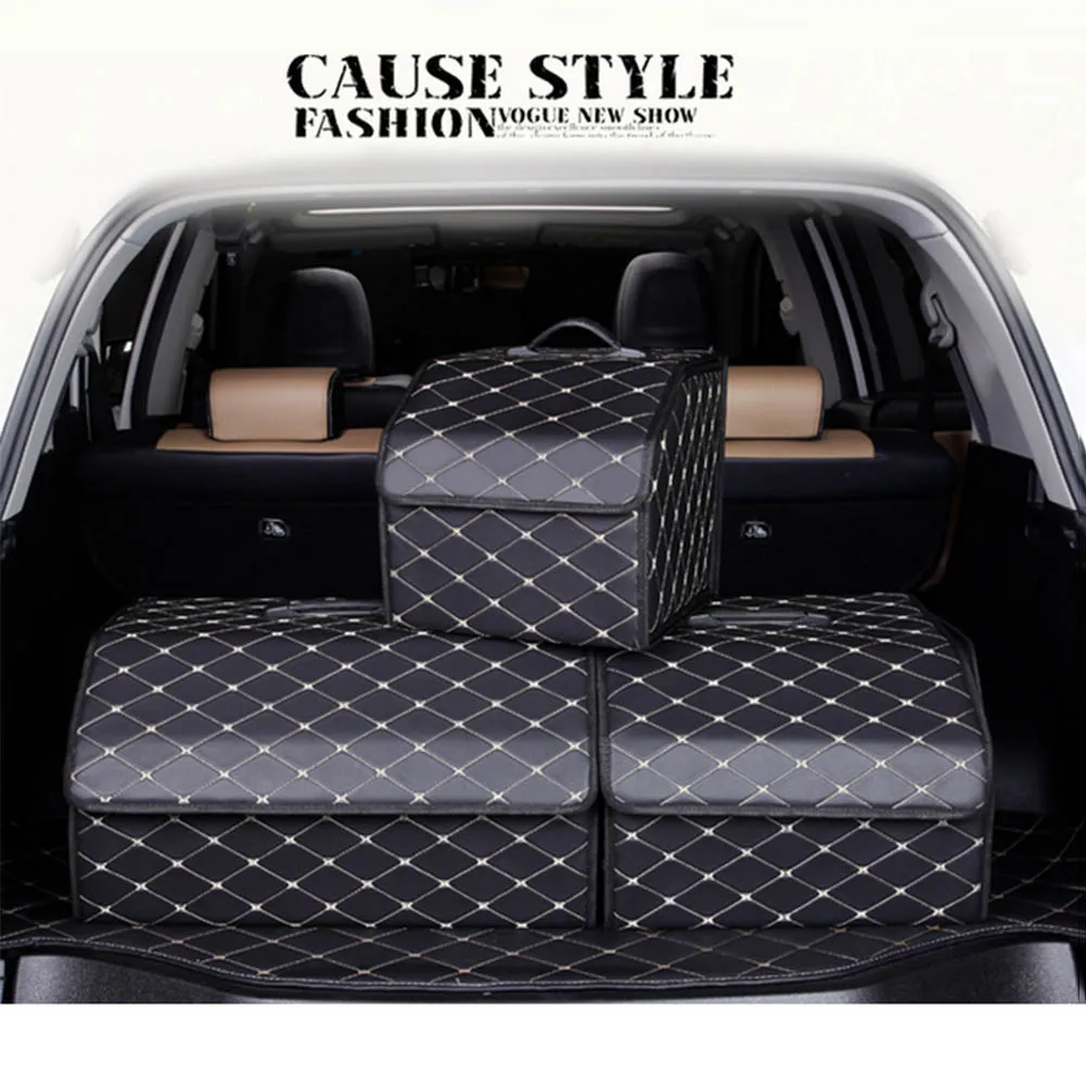 Folding Car Leather Soft Storage Box Large Capacity Trunk Bag Vehicle