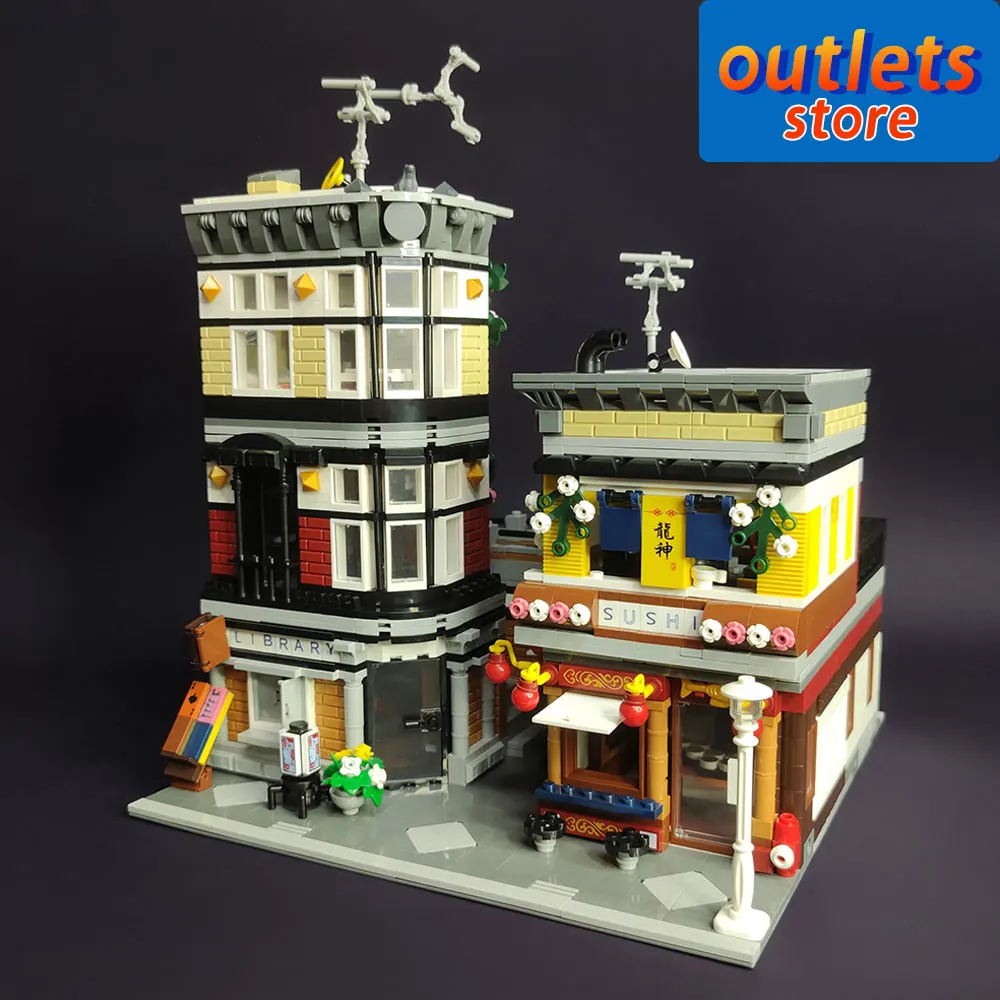 

JIESTAR 89127 Creative Expert Street View Sushi Corner Shop Moc Bricks Modular House Model Building Blocks Boys Toys 2650PCS