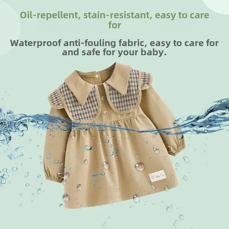 Waterproof Autumn Winter Coat for Girls Baby Feeding Smock Outerwear Fashionable Windbreaker Reversibles Eating Protector