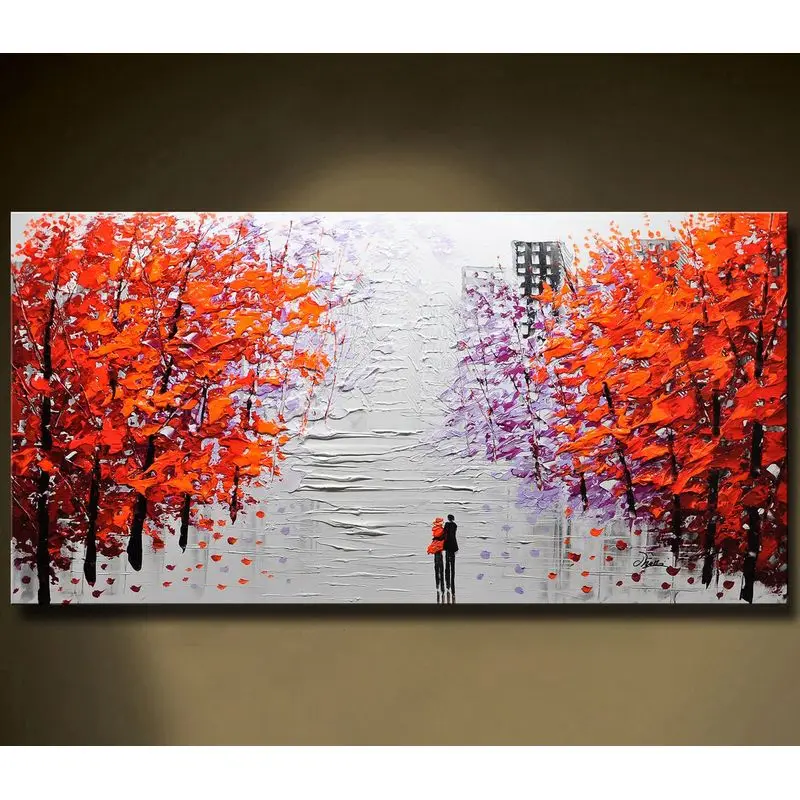 Chenistory Painting By Number Red Tree Street View Drawing On Canvas Large Size Painting Art Diy