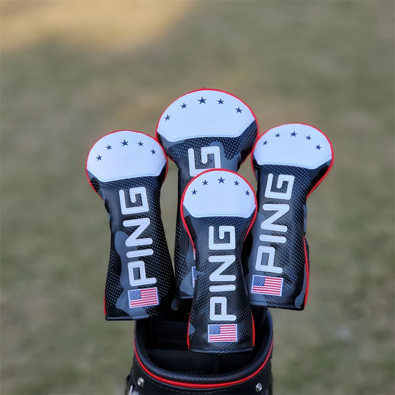 Ping Golf Flag Pattern Driver Headcovers - Men's Classic Bold Oversized Letters, Anti-Scratch PU Leather Protectors