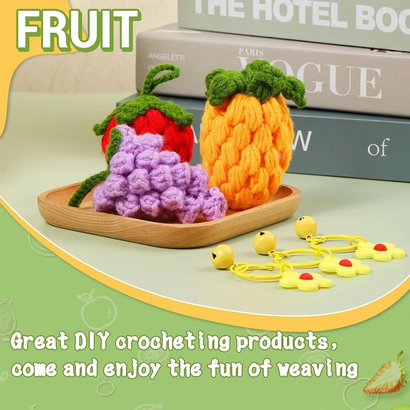 Fruit Crochet Kit Beginners Hairpins Starter Kit Easy-to-Learn Hair Clips with Step-by-Step Video DIY Crochet Supplies crochet kit