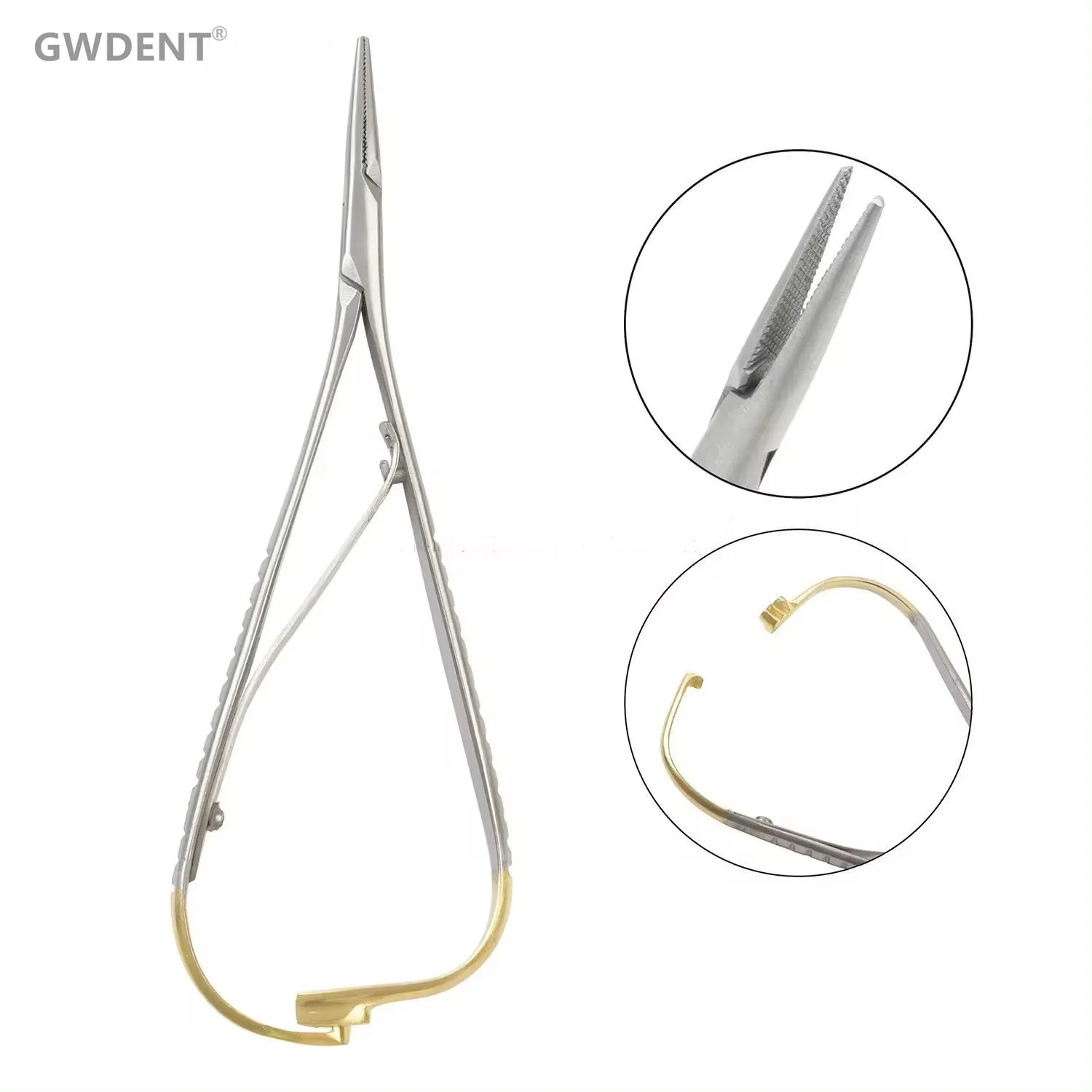 

1Pcs GWDENT Dental Needle Holder Tweezers Stainless Steel Surgical Orthodontic Plier Forceps 14cm Gold Handle Dentist Tool