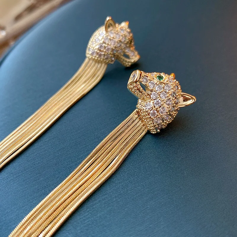 Bilincolor Zircon Fox Head Tassel Earrings