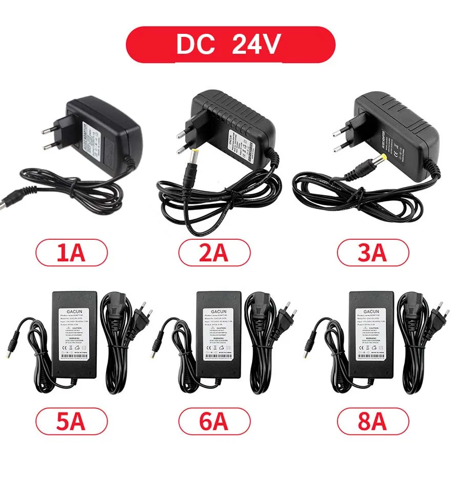 

DC24V Power Supply 2.1~2.5mm*5.5mm EU US UK AU Lighting Transformer 1a 2a 3a 4a 5a 6a 8a 10a Adapter For Camera Router LED Strip