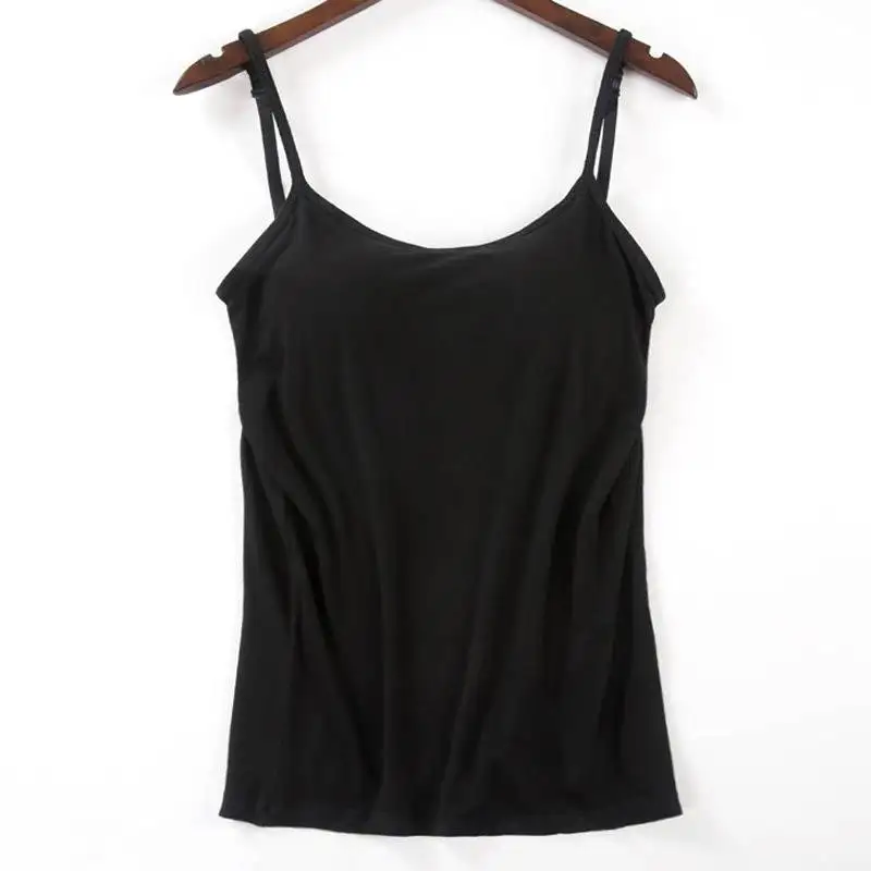 Women Lady Halter Neck Vest Camisole with Built In Bra Spaghetti Strap  Plain Top