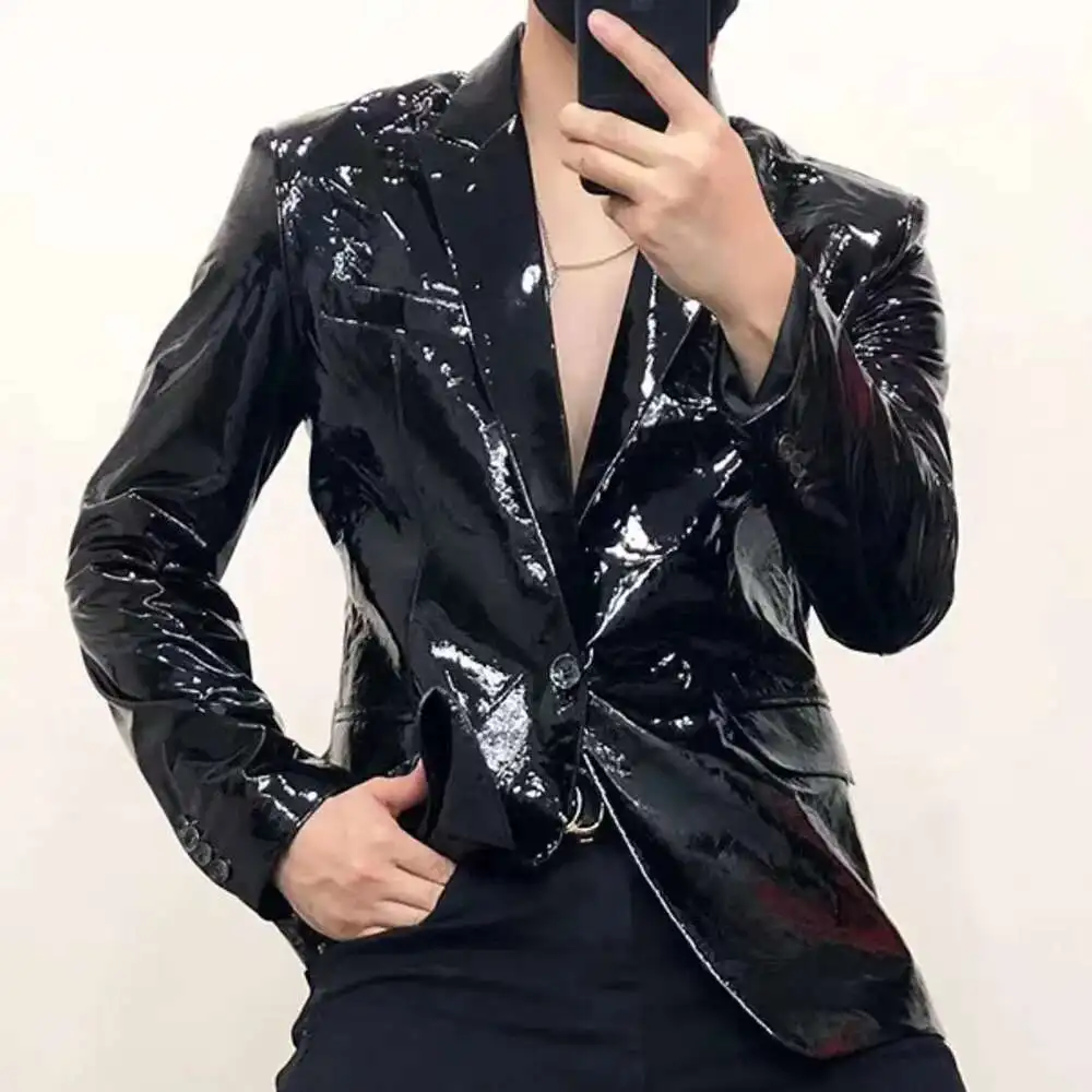 New Multicolor Mirror Bright Leather Blazer Men Plus Performance