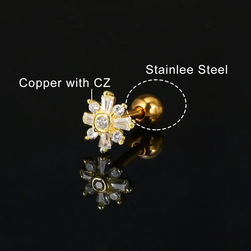 Ear Piercing Cartilage Tragus Helix Daith Screw Stud Earring for Women 1pc Chic Y2k Girlish Crystal Accessories on Ear Jewelry 4