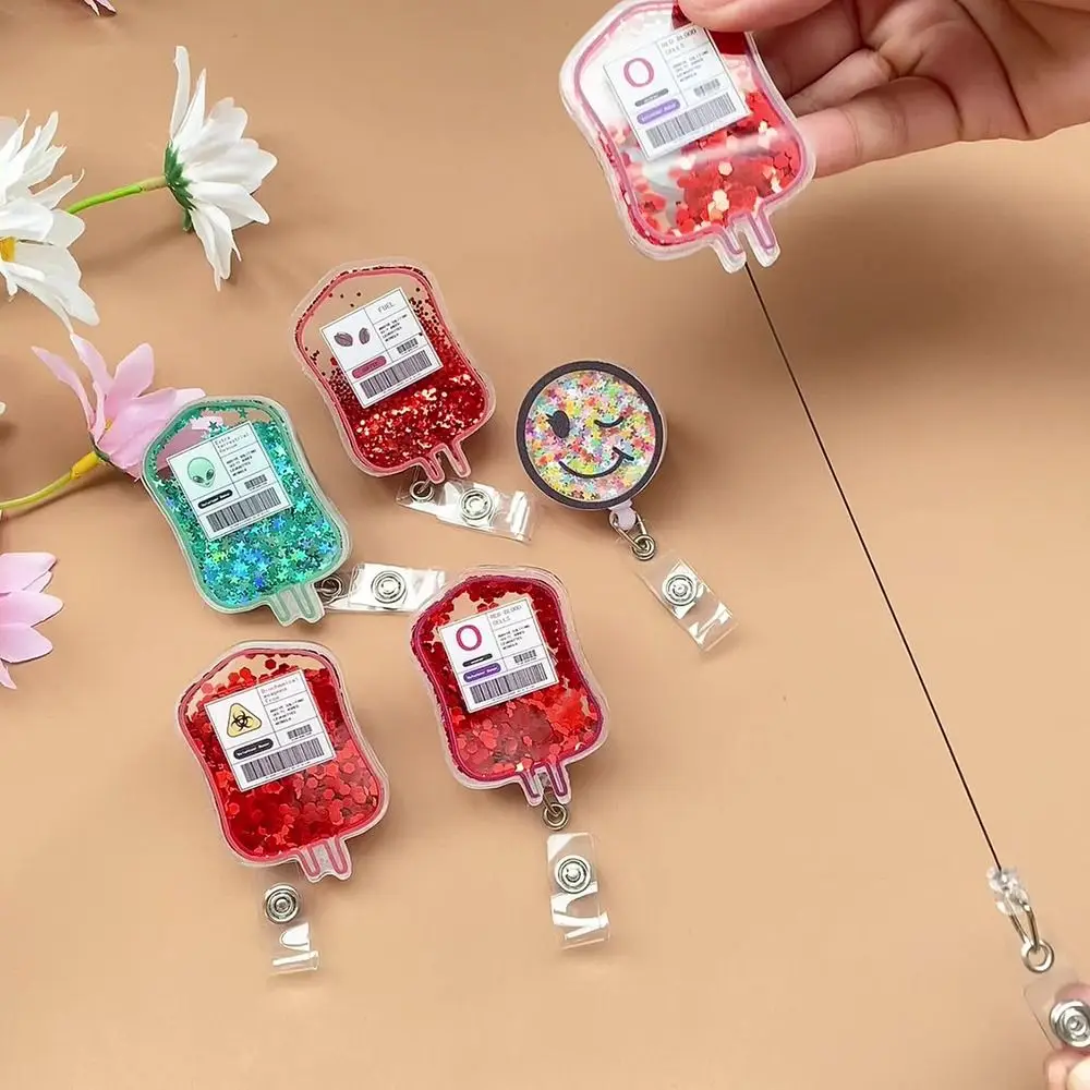 Fashion Glitter ID Badge Reels Lanyard Retractable Name Tag Holder Blood Bag Nursing ID Badge Holder