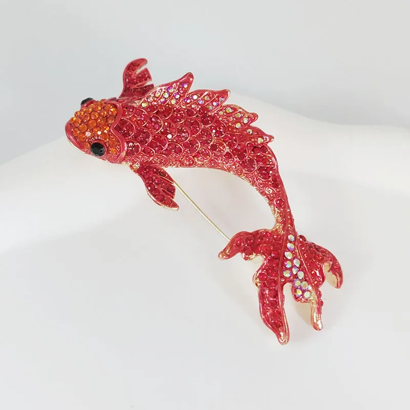 Red Koi Fish Rhinestone Brooches Women Unisex Vintage 3-Color Carp Fish Animal Brooch Pin Coat Suit New Year Gifts