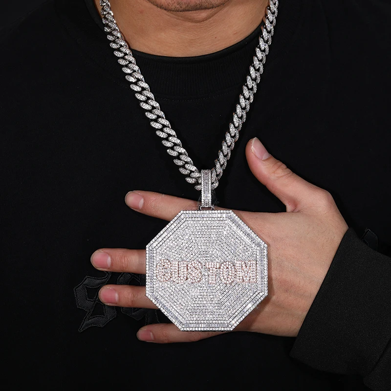3D Custom Letter Name Pendants Big Octagon For Men Hip Hop