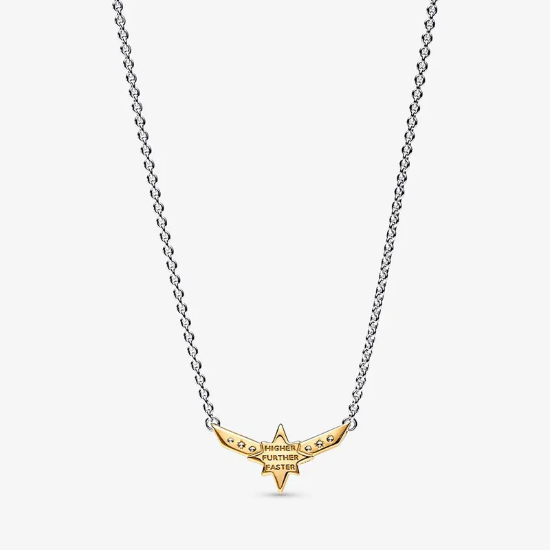 925 Sterling Silver Pan Fashion Captain Marvel Octogram Star Two tone Pendant Necklace And Earring For Women