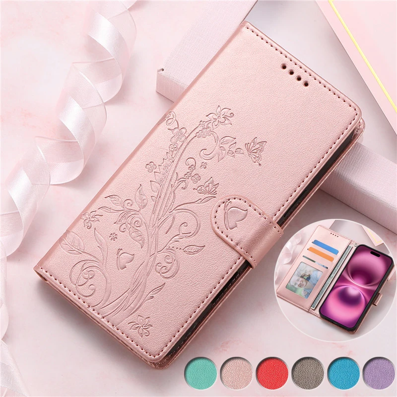 Vintage Floral Embossed Leather Wallet Phone Case with Card Slot