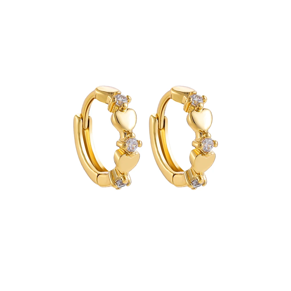 Simple Daisy Flower Round Circle Huggie Earrings for Women Fashion Heart CZ Zirconia Small Hoop Earring Gold Color Metal Jewelry