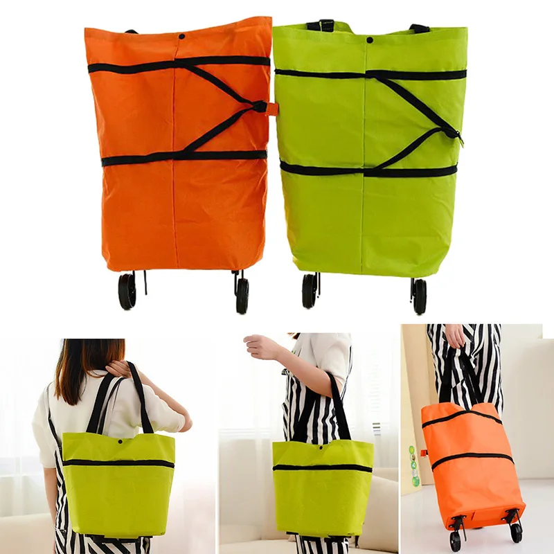 

Folding Shopping Pull Cart Trolley Bag With Wheels Shopping Storage Bags Reusable Grocery Bags Food Organizer Vegetables Bag