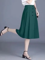 High Waist A-Line Midi Skirt for Middle-Aged Mothers Summer Pleated Loose Elastic Waist Full Skirt Slimming Korean Sle - Image 2