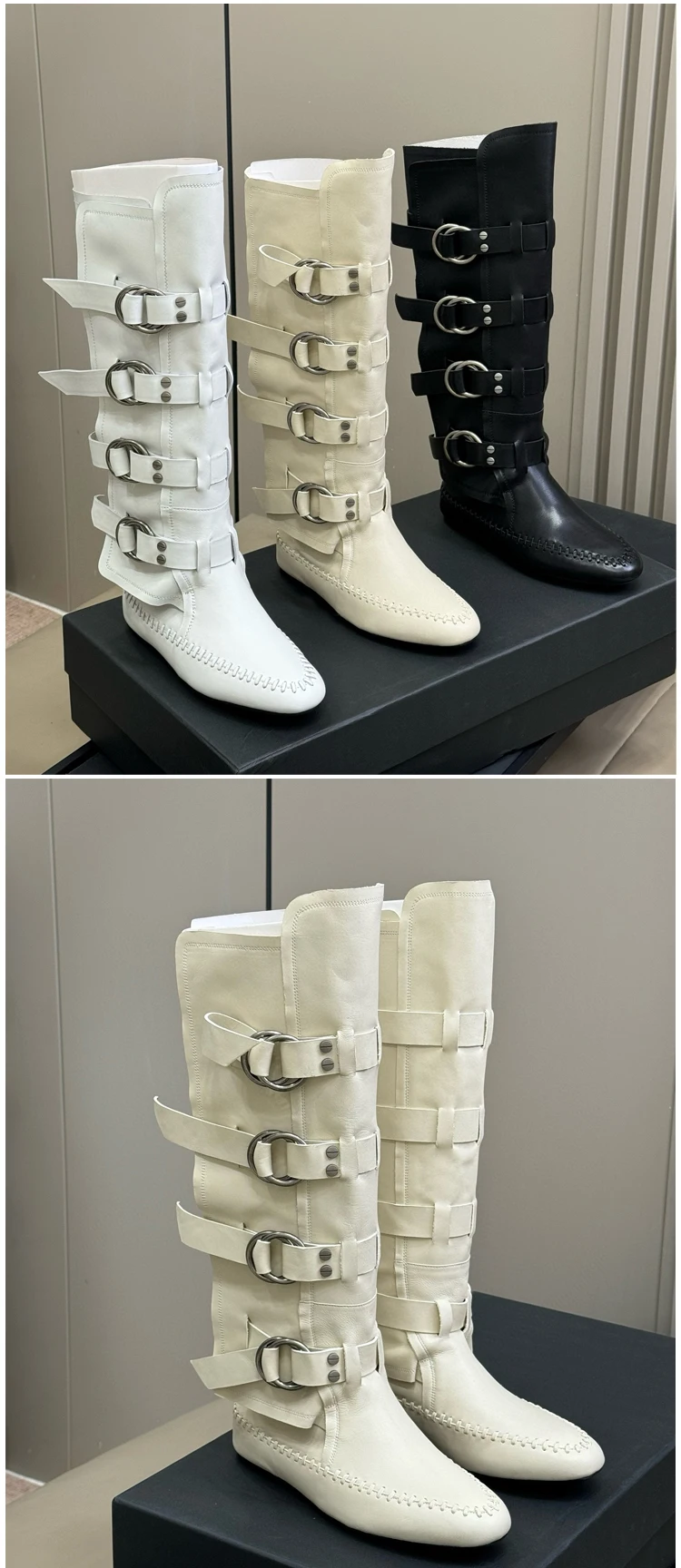 Retro Genuine Leather Knee-High Boots Detail 1