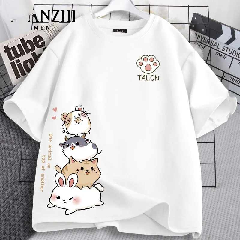 Kids Summer Cotton Short Sleeve T-Shirt Top Cute Critter Print Girls School T-Shirt Home Soft Pajama T-Shirt Street Tee Tops 5