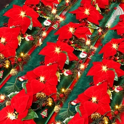 2M LED Christmas Poinsettia Flower Garland String Lights with Red Berries Holly Leaves Battery Powered Lighting Strings 10 Leds