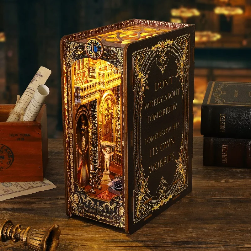 DIY 북 누크 미니어처 하우스 키트 인형의 집 모델 인형 집 조립 키트 나무 책장 장난감 크리스마스 선물용 ?