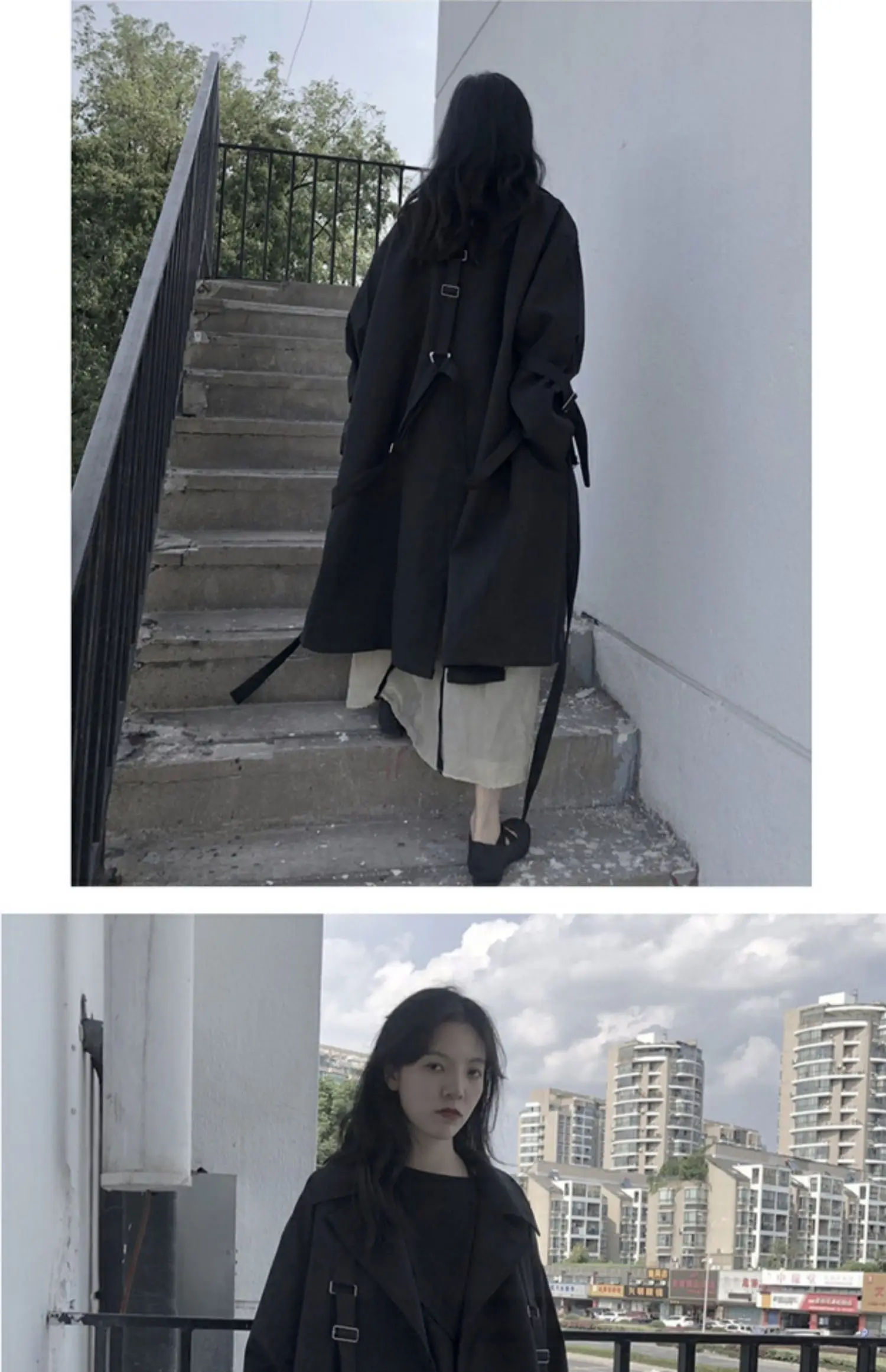 Black Oversized Dark Trench Windbreaker