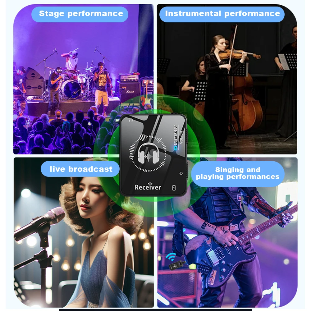 Wireless in Ear Monitor System Rechargeable Transmitter Receiver 10H Battery Life for Studio Band Rehearsal Live Performance wireless in ear monitor