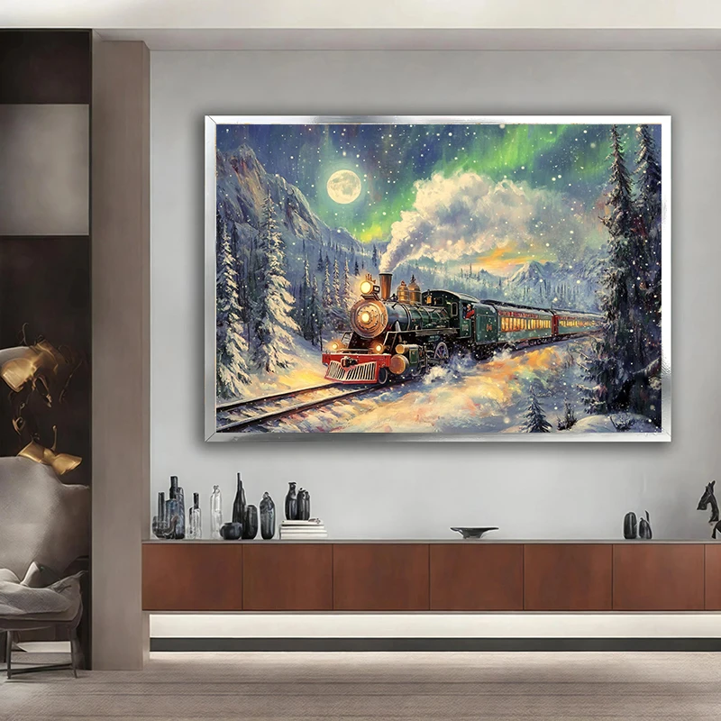 Christmas Train Farmhouse Canvas Painting 4