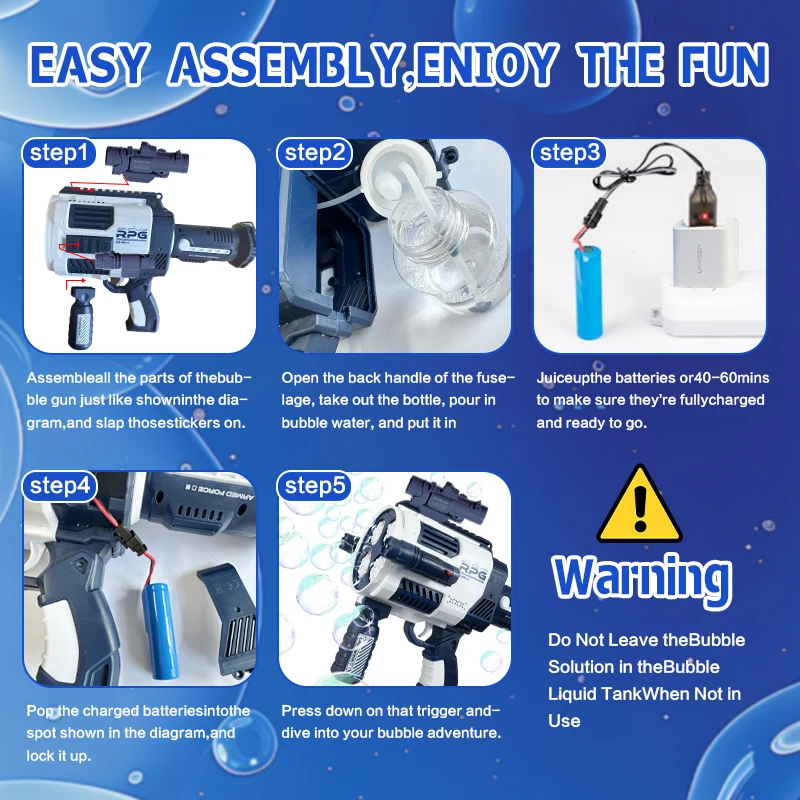 Rechargable Automatic Bubble Machine Gun, No Dip Automatic Bubble Machine With Colorful Lights, 10000+ Bubbles, Suitable For Chi 6