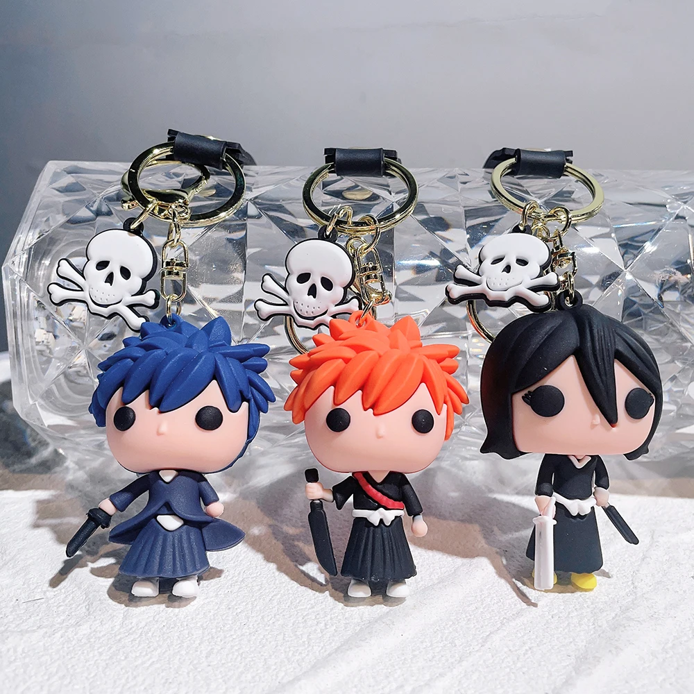 New Anime BLEACH Keychain Cartoon Kurosaki Ichigo 3D PVC Figure Pendant