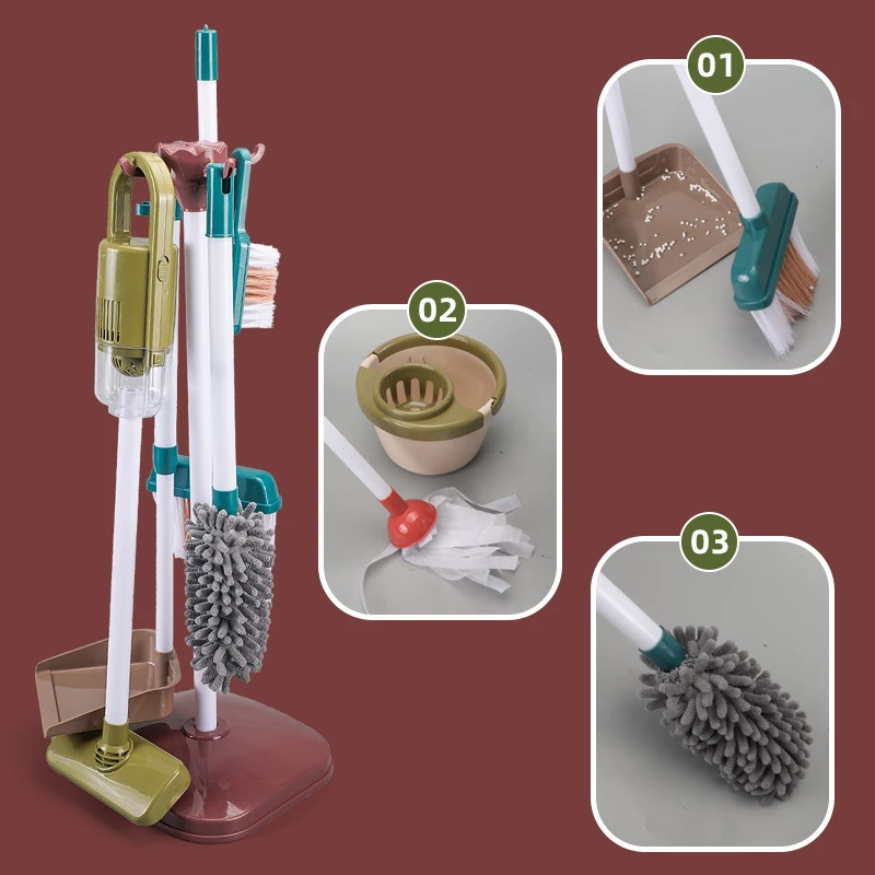 Kids Simulated Life Cleaning Toys Children's Pretend Play Cleaning Set and Sanitation Simulation Broom Vacuum Cleaner Tool Toy 3
