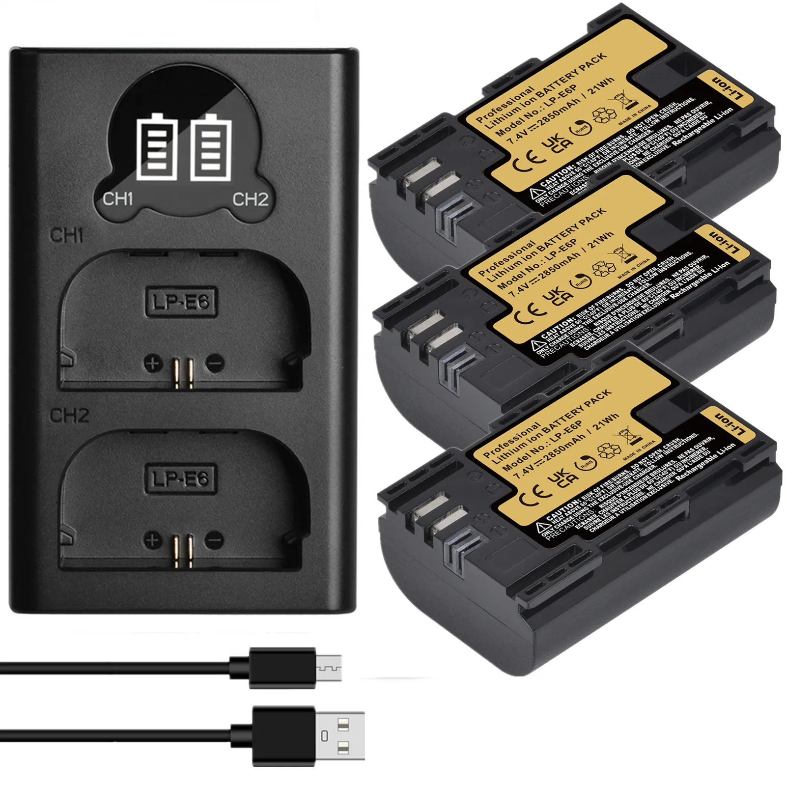 canon lp-e6p 2個 2850mAh LP-E6P LP E6P バッテリーと LED USB 充電器キヤノン EOS 5DS