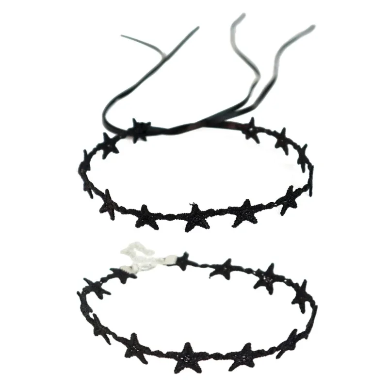 Gothic Victorian Star Choker Necklace Vintage Black Lace Clavicle Chain for Women Girls Trend Wedding Party Jewelry Gift