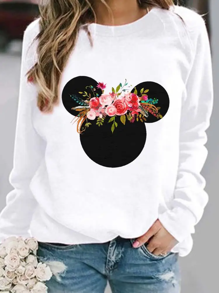 

Women Fashion Pullovers Holiday Cartoon Autumn Spring Print Flower Ear Head Hoodies Casual Lady Female Graphic Sweatshirt